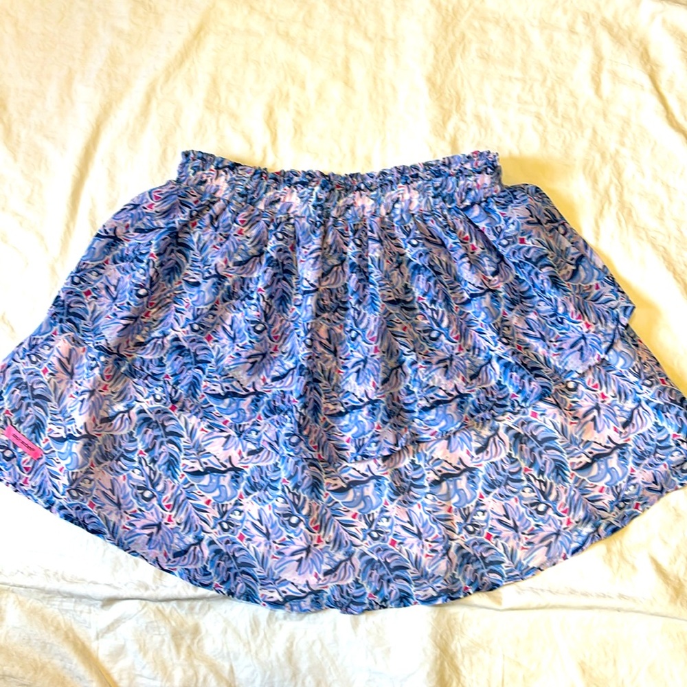 Simply Southern Double Ruffle Mini Skirt, Size XL, EUC, Tropical Leaf pattern